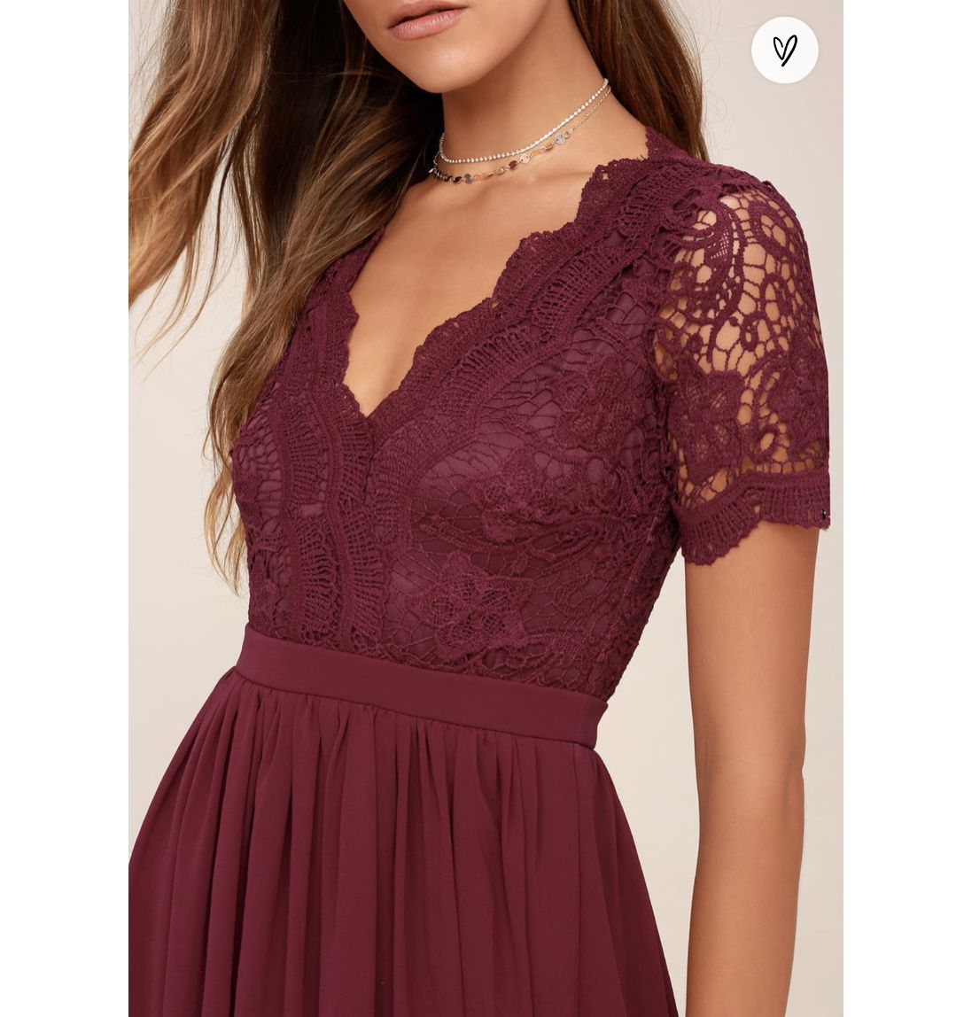 Lulus Angel in Disguise Burgundy Lace Skater Dress Size M