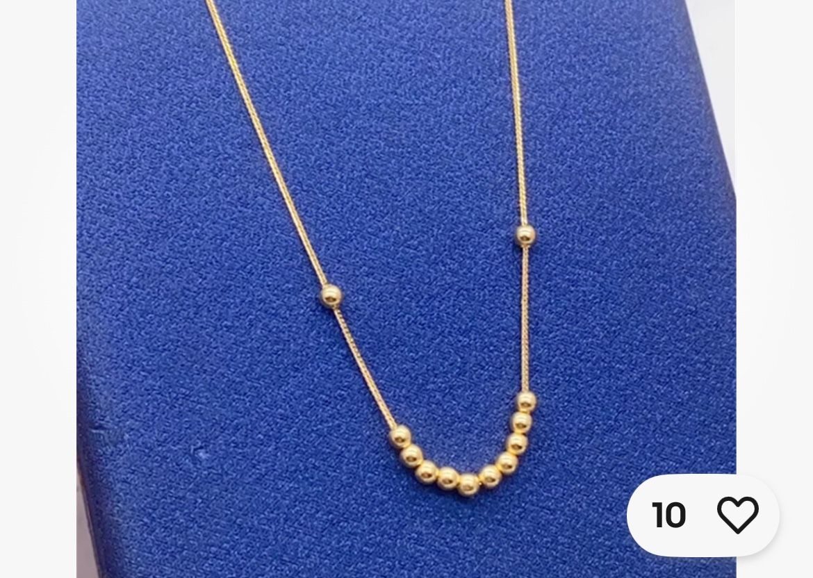 Real Pure 18K Yellow Gold Chain Women Wheat Beads Thin Link Necklace 16.5-18in