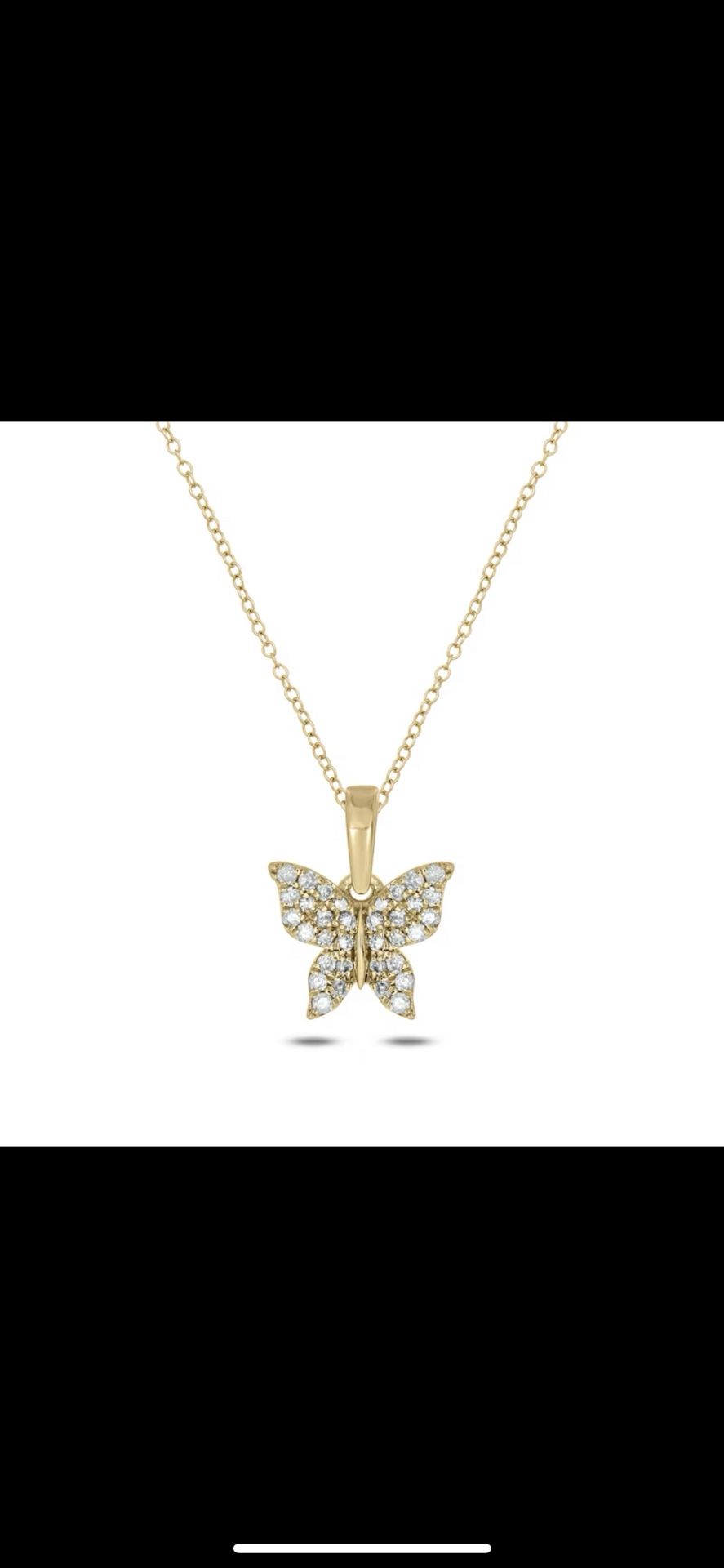 Yellow Gold Diamond Butterfly Necklace 