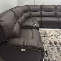 Brown Reclining L Shaped Couch 
