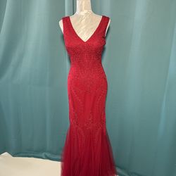 Red Embroidered Mermaid Formal Dress