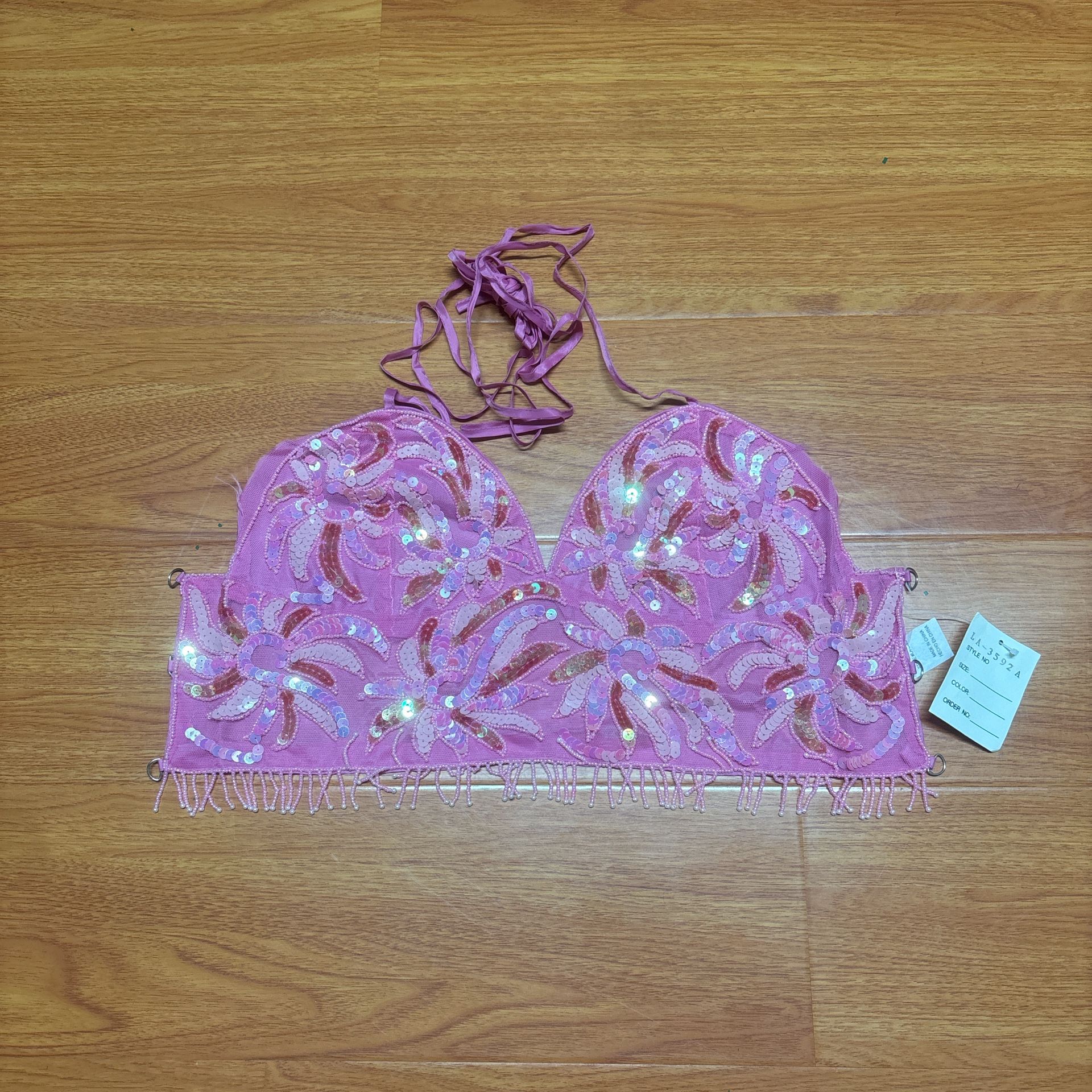 Vintage Y2K Beaded Sequins Halter Top With Adjustable Straps Size M