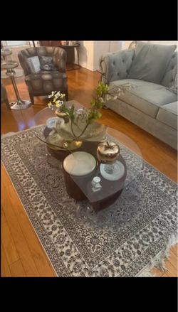 Modern Glass Top Coffee Table Set with 3 End Tables and Nested Stools
