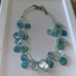 NWT Turquoise Blue Wood & Sequin Multi Strand  Necklace 