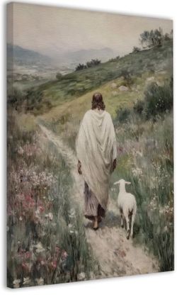 UCRAASDEB Framed Jesus Leaves The 99 Sheep Wall Art Lost Sheep Picture 24X16