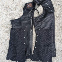 First Classic Motorcycle Leather Chaps with snap-in leg liners - size 5X
