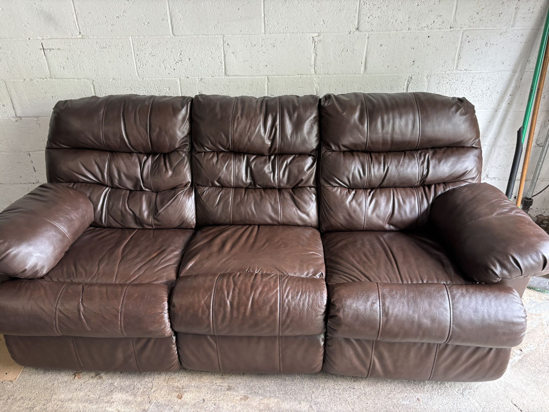 Brown Leather Sofa With Dual Recliners