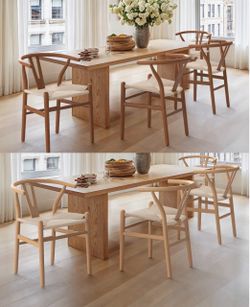 4X Natural color & Light Brown solid wood dining chairs
