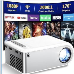 Mini Projector with WiFi and Bluetooth, Outdoor Portable Mini Projector for iPhone Supports 1080P with Built-in Speaker, Movie Projector for Home Thea