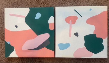 Two 16”x16” modern canvas paintings
