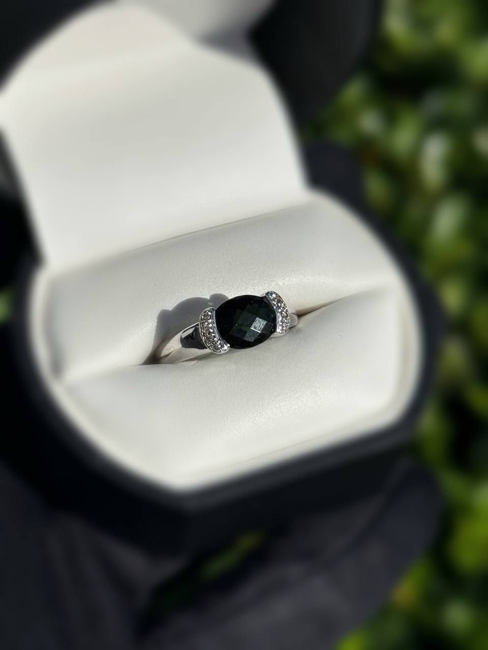 Jewelry 10k solid white gold diamonds malachite 2.6TW ring sz 7.00