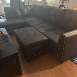 Black Leather Couch With Ottoman 