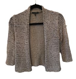 Eileen Fisher XS Cardigan Grey Italian Tape Yarn Open Front Mesh Knit Topper Top