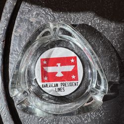 Vintage American President Lines Glass Ashtray Red Bird Star Graphic Flag Decor Collectible Man Cave