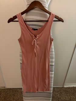 Pink Ribbed Lace-Up Mini Dress medium
