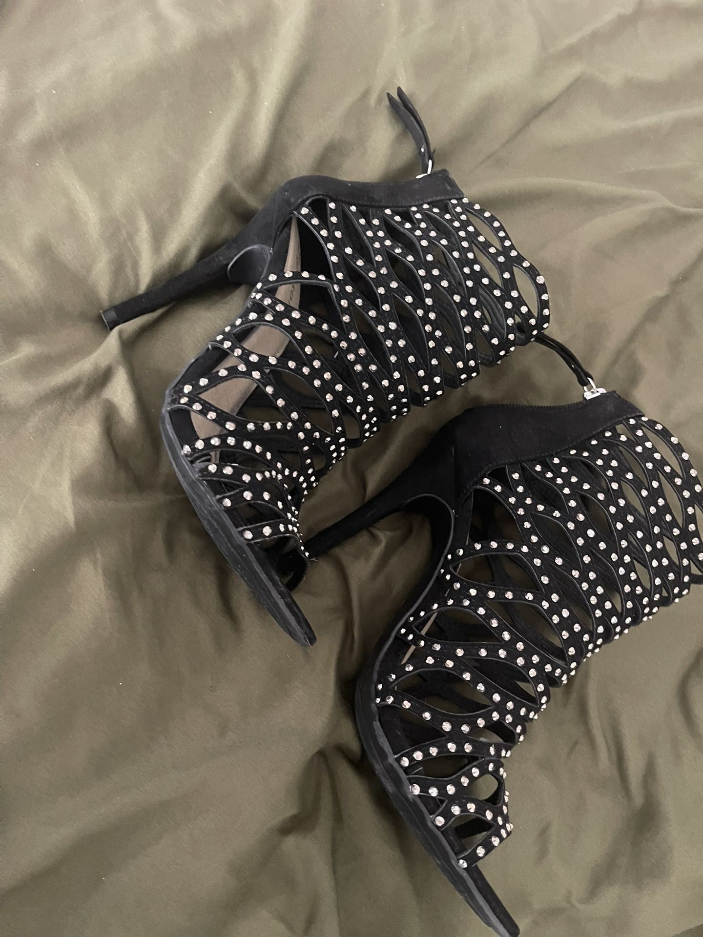 Rhinestone Black Heels