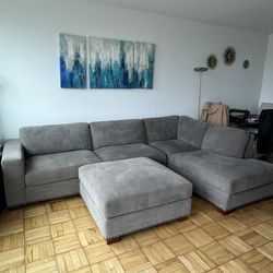 Gray Couch With Chaise And Ottoman 