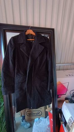 Black Wool-Blend Zip-Up Overcoat