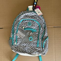 Double Dutch Club 18" Leopard Print School Backpack Book Bag Grey/Blue NEW wTags