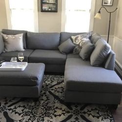 New Sectional Sofa Couch With Reversible Chaise And Ottoman