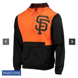 Men's San Francisco Giants Stitches Black/Orange Anorak Hoodie Half-Zip Jacket