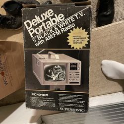 Portable Black And White Tv With Radio 