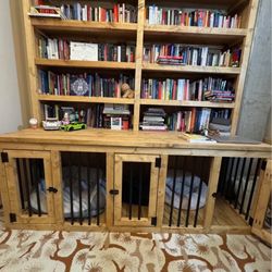 Wood Dog Crate/Kennel Bookcase/Bookshelf Combo