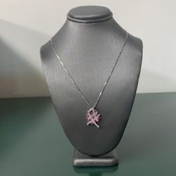 White Gold Diamond & Pink Sapphire Necklace
