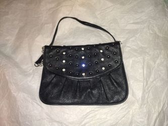 Grace Adele Studded & Rhinestone Faux Leather Convertible Clutch / Crossbody Bag - Black