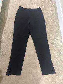 New York & Company Black Straight-Leg Pants with Lace Trim size 8  Tailored straight-leg pants with subtle front seam. Elastic back waistband for comf