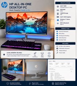 HP All-in-One Desktop Setup – Clean, Fast & Ready to Go  Modern and space-saving HP All-in-One desktop in excellent condition. This setup combines the