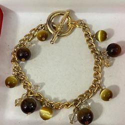 Pulsera Laminada Sonajero Piedras Venturina Joyería Antigua 