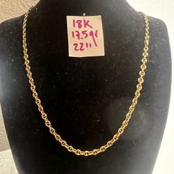 18K Yellow Gold Chain For Wedding 17.5Gr 22 Inches Long 