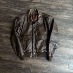 Vintage 80s-90s Retro Faded Brown Leather Bomber Flight Jacket