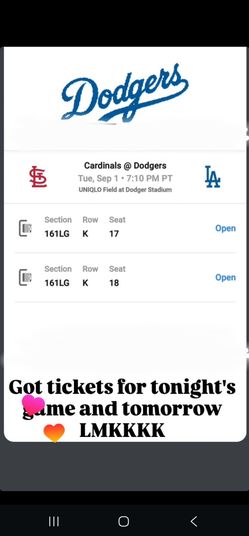 Dodger Tickets 9/1 and 9/2