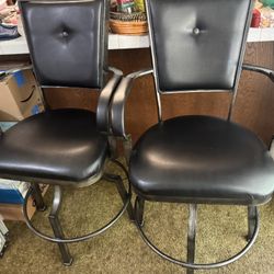 metal and black leather swivel bar stools Set Of 3