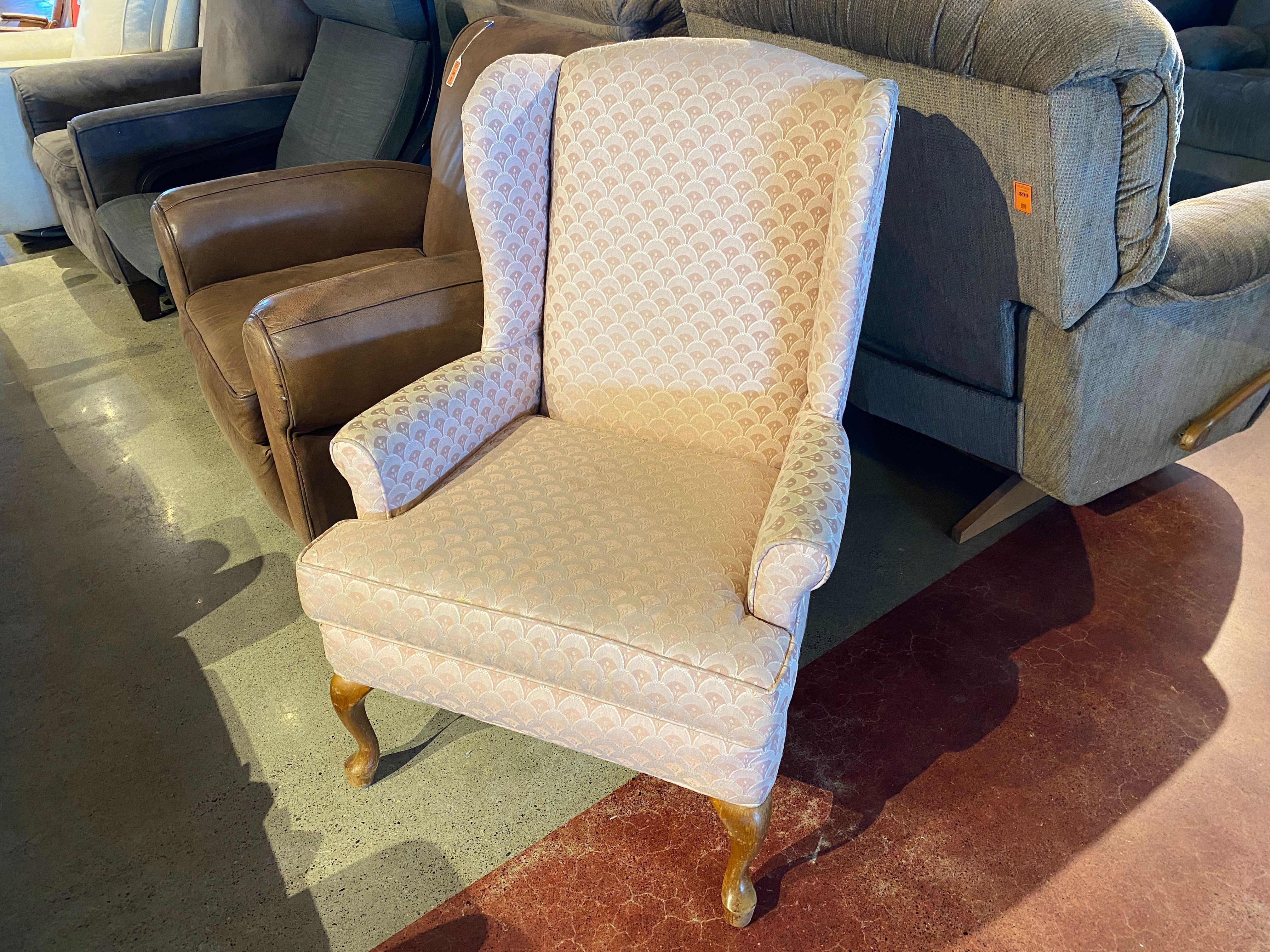 Pink Patterned Wingback Accent Chair