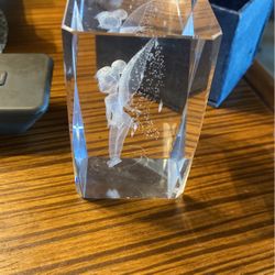 Beautiful 3”x2” Glass Tinker bell  Paperweight  In Case  