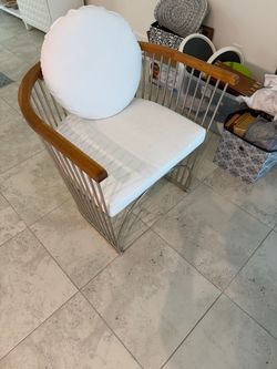 Metal Wire Accent Chair with Wood Arms
