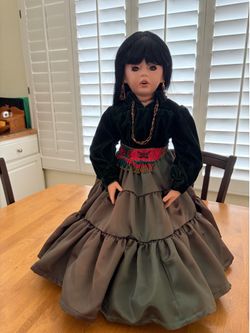 Native American Inspired Doll Velvet Dress and Beaded Jewelry