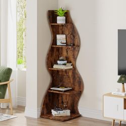 Corner Shelf, Rustic 5-Tier Wall Corner Bookshelf, Stylish Corner Small Bookcase Storage Rack Plant Stand with Unique Shape for Living Room, Home Offi