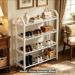 White Slim Versatile 4-Tier Metal Shoe Rack, Stable Freestanding Shoe Storage Shelf Space-Saving Organizer Suitable for Home, Dormitory, Gvm And Other