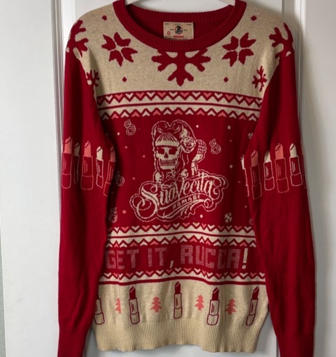 Suavecita Christmas Holiday Sweater HTF Size Large Pinup Rockabilly Skeleton Sweatshirt Gently Used