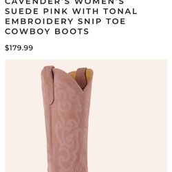 New Never Worn Pink Suede Cavender Cowboy Boots 