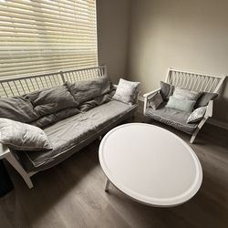 White Bench Set With Coffee Table