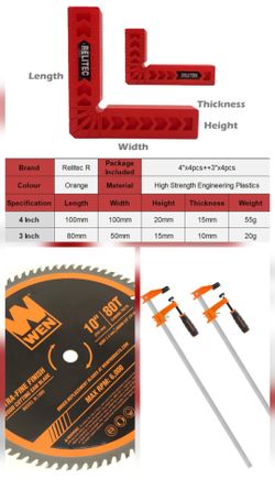 Bundle & Save: 10" 80T Ultra-Fine Miter Saw Blade + 2-pk Steel Bar Clamp Set (600 lbs max, 24") + 90° Corner Clamp: $70 or best offer