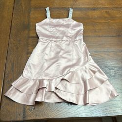 Rose Colored Girls Dress With Pearl Rhinestone Straps 