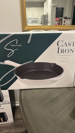 NEW Simmer & Sizzle 10" Enameled Cast Iron Skillet Frying Pan - NIB"  "NEW Simmer & Sizzle 8.25" Enameled Cast Iron Skillet Frying Pan - NIB"