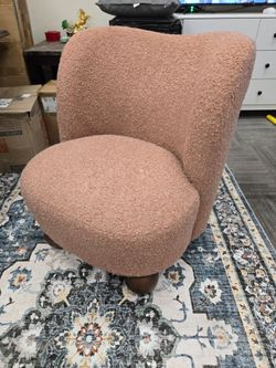 Pink Boucle Accent Chair with Wood Legs