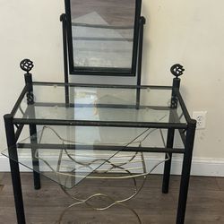 Antique Vanity With Rotating Mirror And Bench